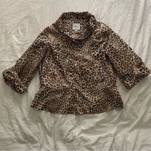 Chaus Leopard-Print Jacket with Cinched Waist and Collar Size Large